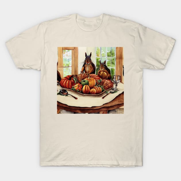 Squirrel Family Thanksgiving Dinner T-Shirt by fistikci